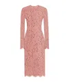 Dolce & Gabbana Women Branded Floral Cardonetto Lace Sheath Dress In Pink