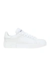 Dolce & Gabbana Leather Sneakers With Perforated Logo Detail In White