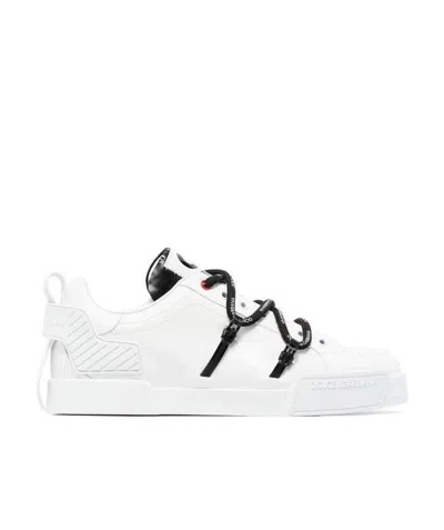 Dolce & Gabbana Portofino Sneaker In Calfskin And White Paint