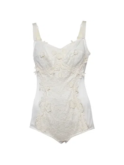 Pre-owned Dolce & Gabbana Lace-detail Bodysuit In Neutral