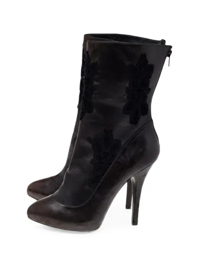 Pre-owned Dolce & Gabbana Lace-detail Calf Leather Ankle Boots In Brown