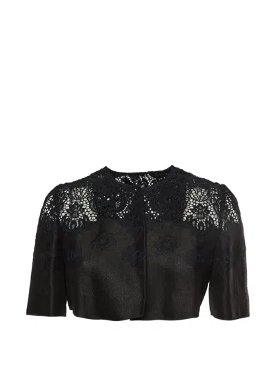 Pre-owned Dolce & Gabbana Lace-detail Cropped Jacket In Black