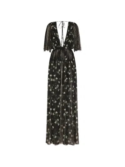 Dolce & Gabbana Lace-detail Floral-pattern Long Dress In Black