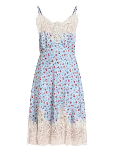 Dolce & Gabbana Lace-detail Floral-print Midi Dress In Multi