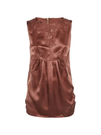 Pre-owned Dolce & Gabbana Lace-detail Satin Top In Brown