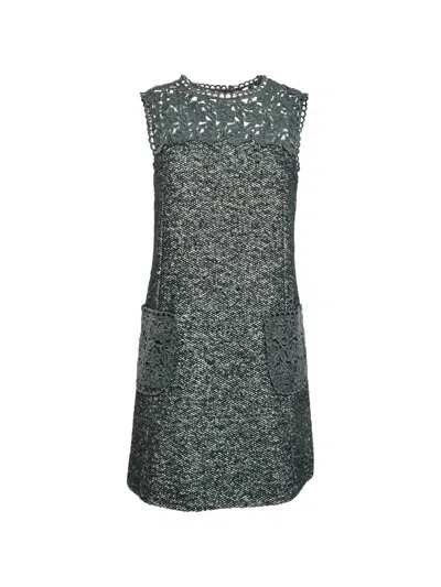 Pre-owned Dolce & Gabbana Lace-detail Zip-up Midi Dress In Gray