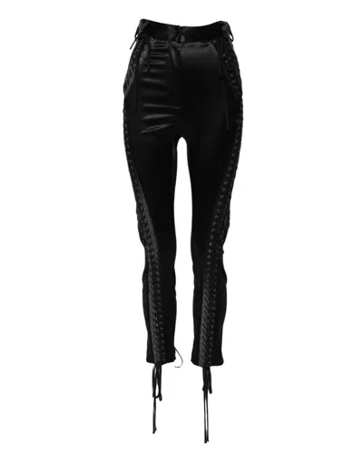 Dolce & Gabbana Lace-detailed Skinny Trousers In Black
