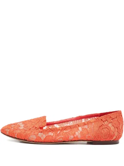 Pre-owned Dolce & Gabbana Lace-embellished Ballet Flats In Orange