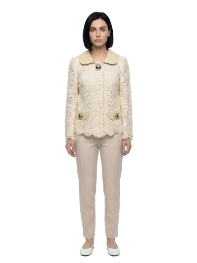 Dolce & Gabbana Lace-front Cotton Blazer In Neutral