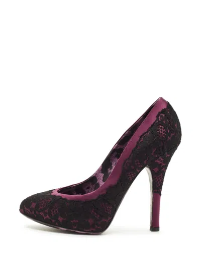 Pre-owned Dolce & Gabbana Lace-overlay Pointed-toe Pumps In Purple