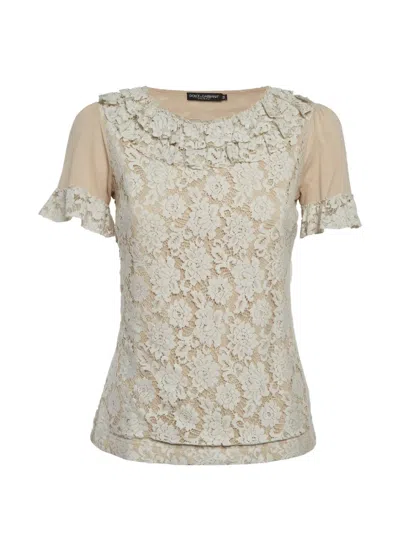 Pre-owned Dolce & Gabbana Lace-panel Ruffled Top In Neutral