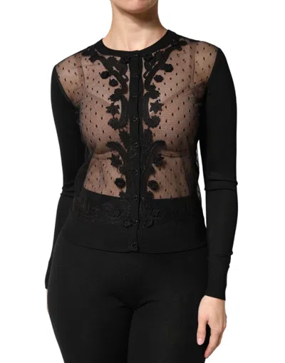 Dolce & Gabbana Lace-panelled Button-down Cardigan In Black