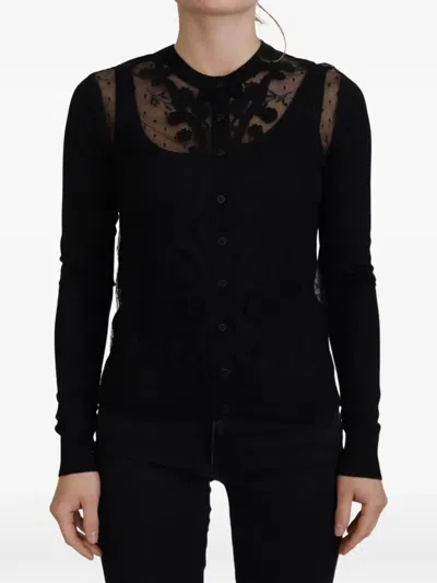 Dolce & Gabbana Lace-panelled Floral-applique Cardigan In Black