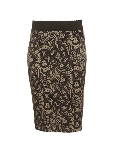 Pre-owned Dolce & Gabbana Lace-print Pencil Skirt In Black