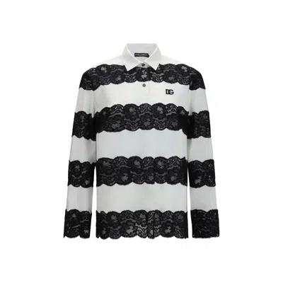 Dolce & Gabbana Lace-striped Cotton Polo In White