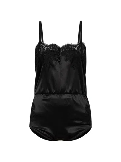 Dolce & Gabbana Lace-trim Bodysuit In Black