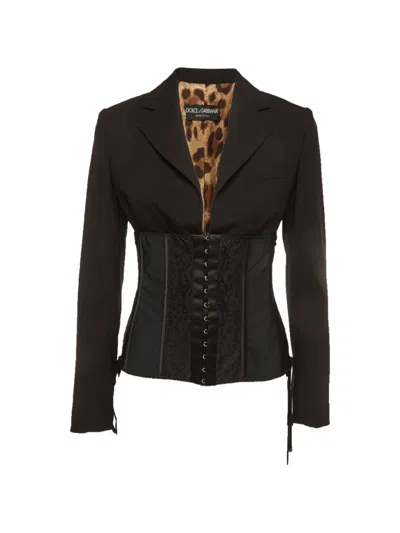Pre-owned Dolce & Gabbana Lace-trim Bustier Shirt In Black