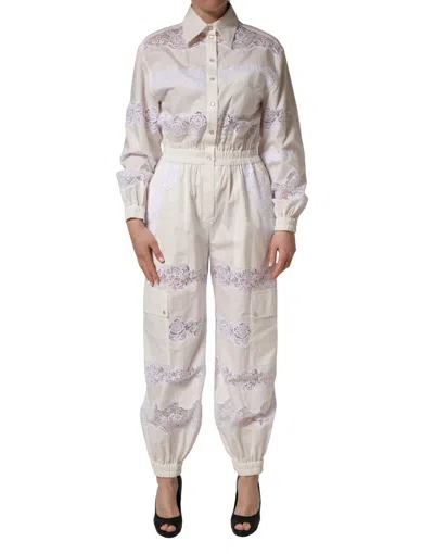 Dolce & Gabbana Lace-trim Cotton Jumpsuit In White