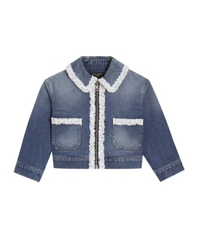 Dolce & Gabbana Lace-trim Denim Jacket In Blue