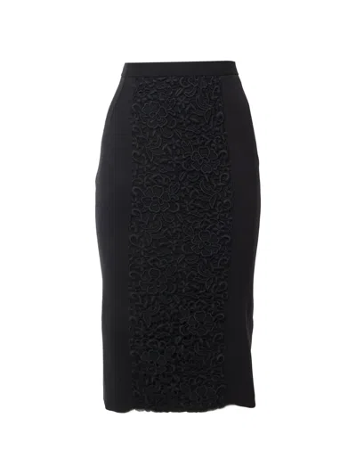 Pre-owned Dolce & Gabbana Lace-trim Pencil Skirt In Black