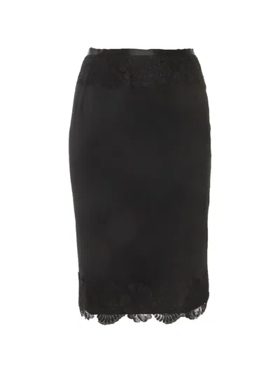 Pre-owned Dolce & Gabbana Lace-trim Pencil Skirt In Black