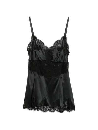 Dolce & Gabbana Lace-trim Satin Top In Black