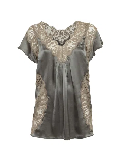 Pre-owned Dolce & Gabbana Lace-trim Satin Top In Green