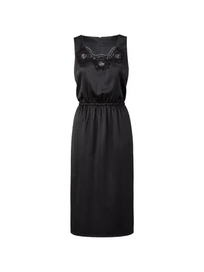 Dolce & Gabbana Black Polyester Lace Trim Sheath Midi Women's Dress