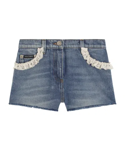 Dolce & Gabbana Lace-trim Shorts In Blue