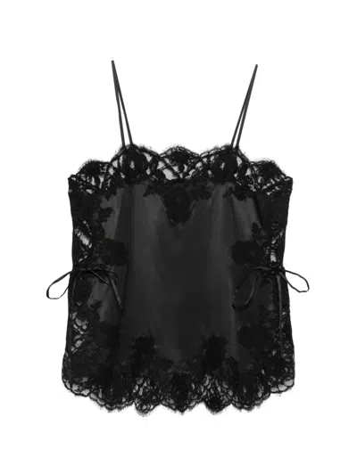 Dolce & Gabbana Lace-trim Silk Camisole Top In Black