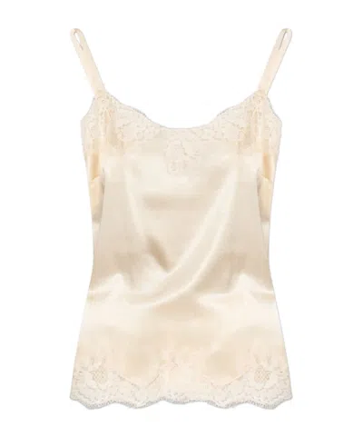 Dolce & Gabbana Dolce  Gabbana Lace-trim Spaghetti Strap Cami Top In Neutral