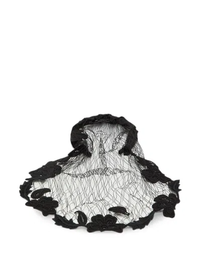 Pre-owned Dolce & Gabbana Lace-trim Veil Headband In Black