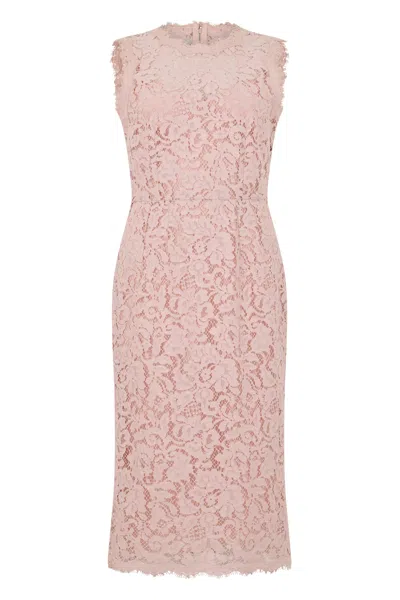 Dolce & Gabbana Lace-trimmed Cotton Blend Dress In Pink
