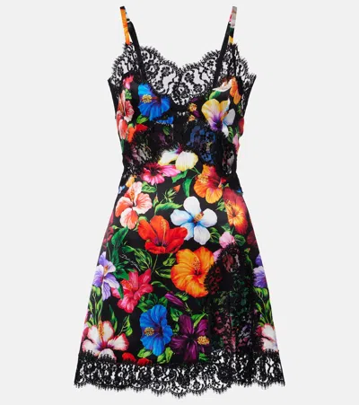 Dolce & Gabbana Lace-trimmed Floral Minidress In Multi
