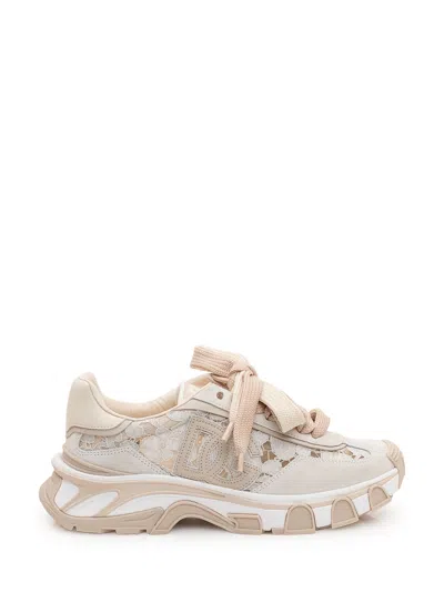 Dolce & Gabbana Lace-trimmed Low-top Sneakers In Blue