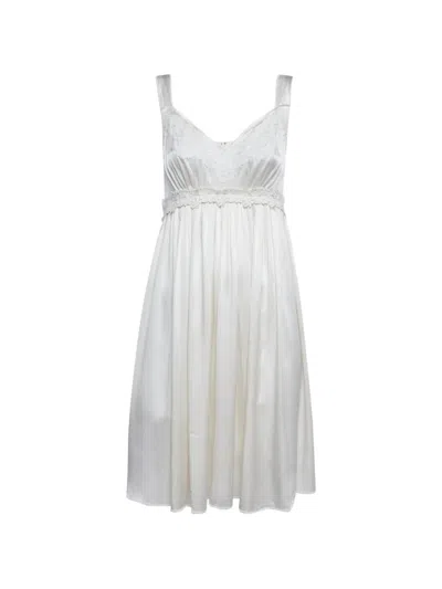 Pre-owned Dolce & Gabbana Lace-trimmed Midi Dress In White