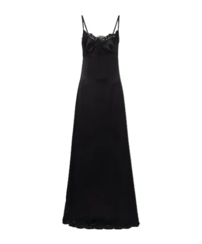Dolce & Gabbana Lace-trimmed Silk And Cotton-blend Gown In Black