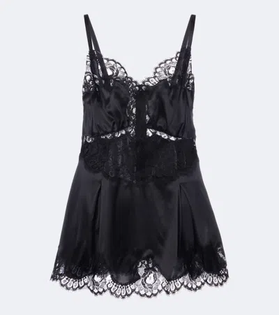 Dolce & Gabbana Lace-trimmed Silk And Cotton-blend Romper In Blue