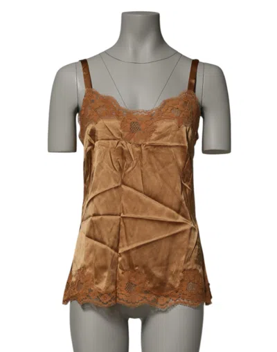 Dolce & Gabbana Brown Floral Lace Silk Satin Tank Lingerie Underwear