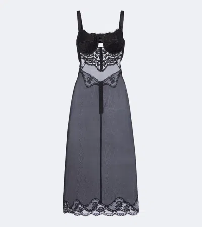 Dolce & Gabbana Lace-trimmed Silk-blend Midi Dress In Black