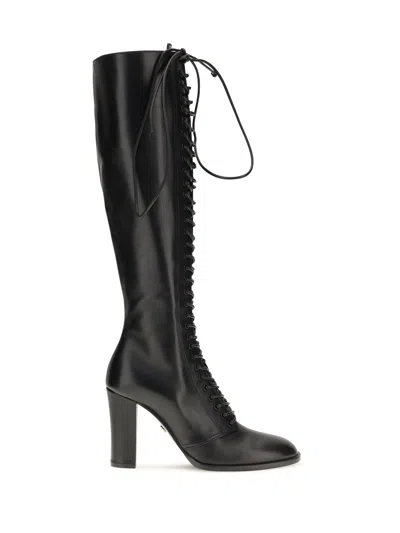 Dolce & Gabbana Lace-up Calf Leather Knee-high Boot In Black