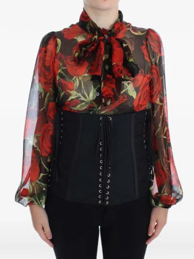 Dolce & Gabbana Floral Brocade Corset Belt In Black