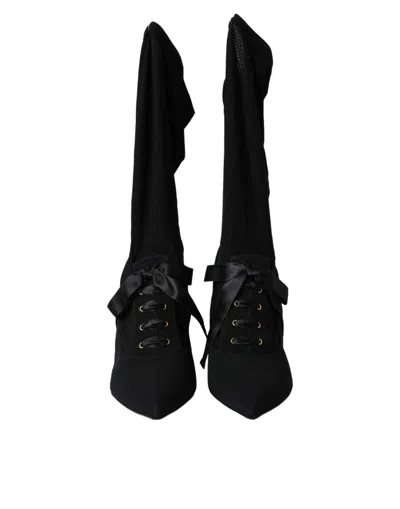 Dolce & Gabbana Lace-up Stiletto Heel Boot In Black
