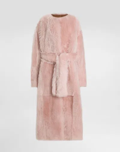 Dolce & Gabbana Lamb Fur Long Coat In Pink