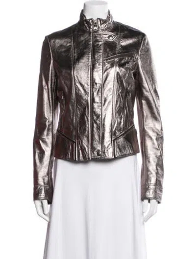 Pre-owned Dolce & Gabbana Lamb Leather Biker Jacket In Silver