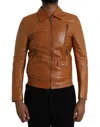 Dolce & Gabbana Brown Lamb Leather Full Zip Blouson Jacket In Brown