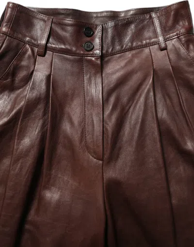 Dolce & Gabbana Lamb Leather High-waist Trousers In Brown