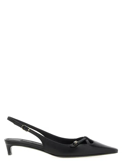 Dolce & Gabbana Lamb Leather Mid Heel Slingback Pump In Black