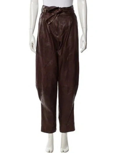 Pre-owned Dolce & Gabbana Lamb Leather Straight Leg Pants In Brown