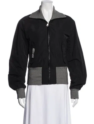 Pre-owned Dolce & Gabbana Lamb Leather Tweed Pattern Bomber Jacket In Black